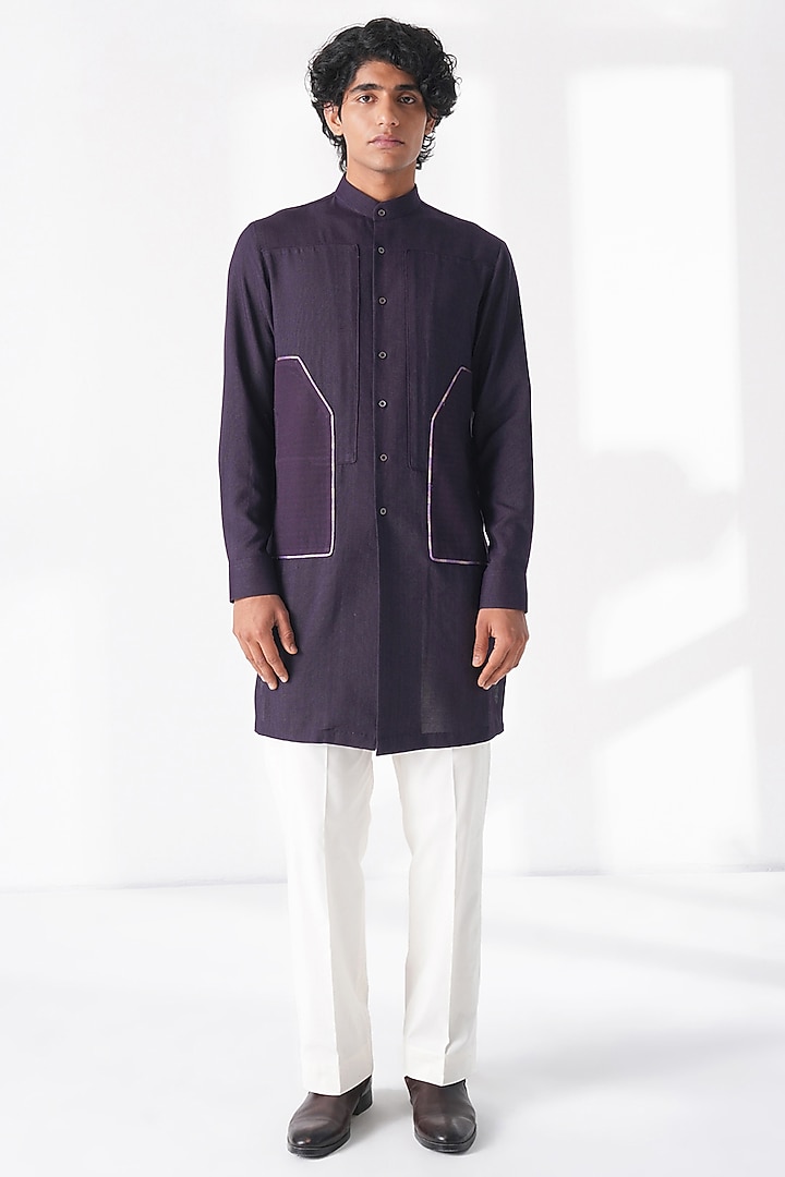 Midnight Purple Cotton Silk Kurta by Dhruv Vaish at Pernia's Pop Up Shop