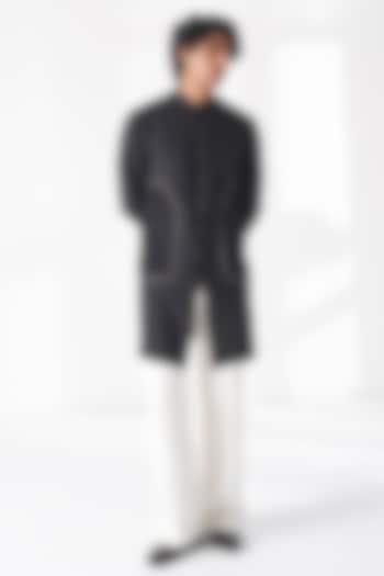 Black Cotton Silk Kurta by Dhruv Vaish at Pernia's Pop Up Shop