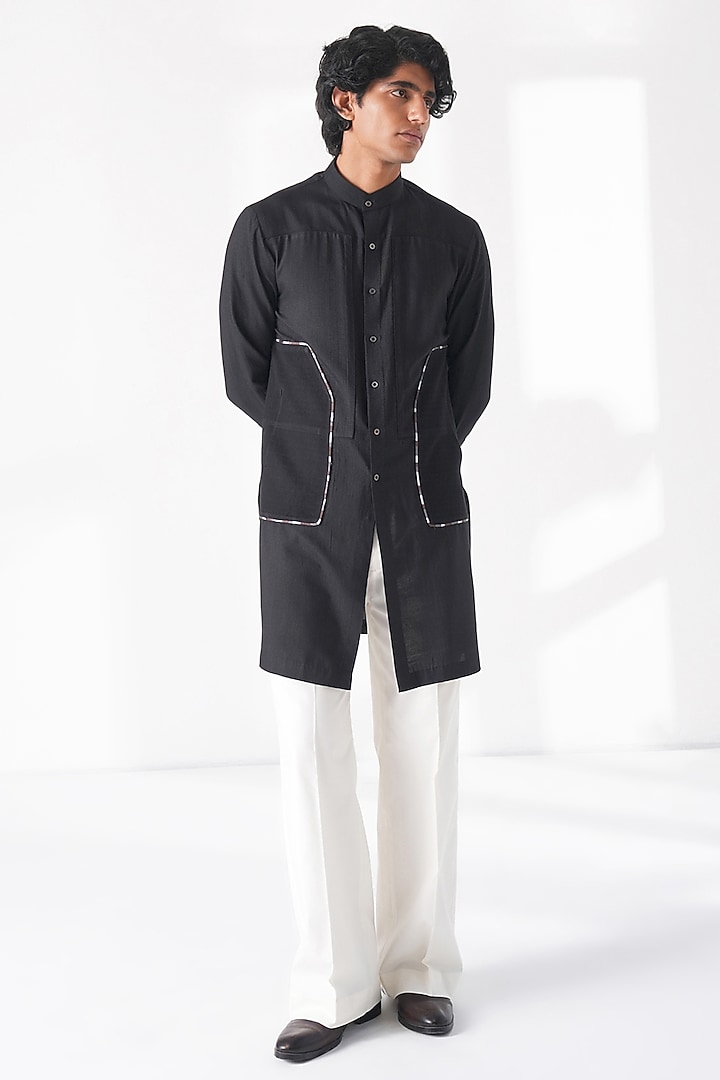 Black Cotton Silk Kurta by Dhruv Vaish at Pernia's Pop Up Shop