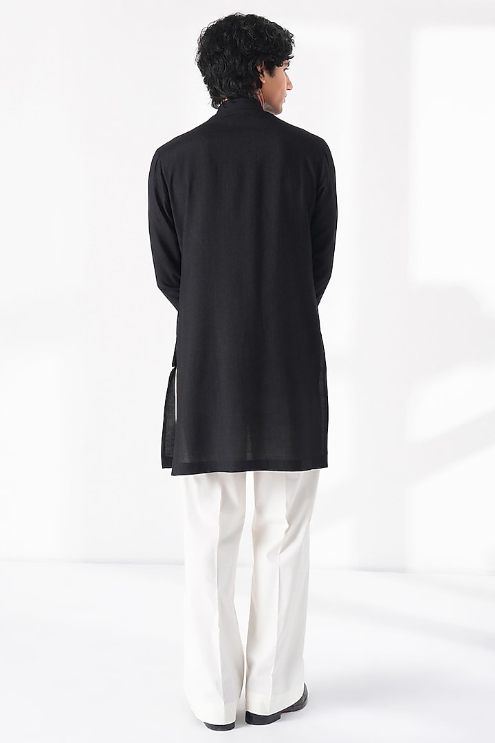 Black Cotton Silk Kurta by Dhruv Vaish at Pernia's Pop Up Shop