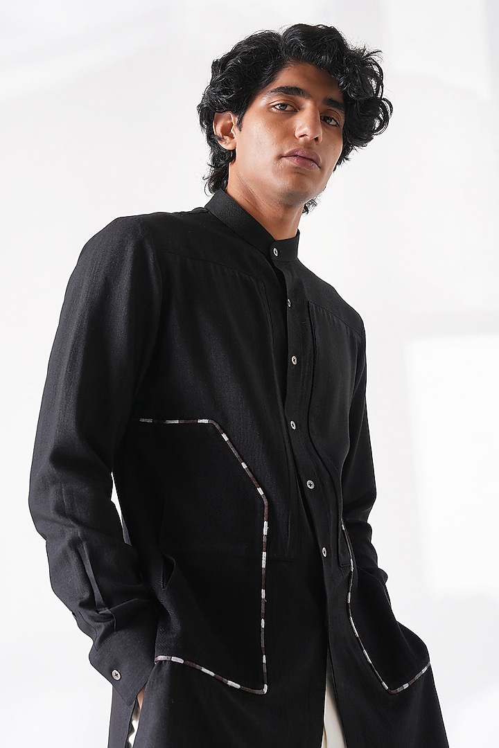 Black Cotton Silk Kurta by Dhruv Vaish at Pernia's Pop Up Shop