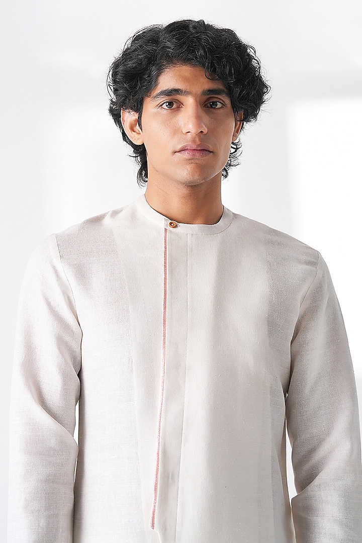 Ivory Matka Silk Thread Embroidered Kurta by Dhruv Vaish at Pernia's Pop Up Shop
