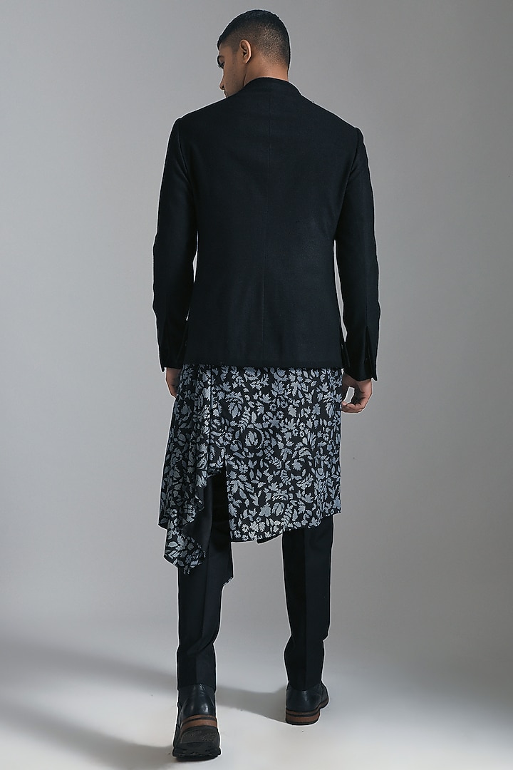 Black Cotton Silk Textured Wedding Bandhgala by Dhruv Vaish at Pernia's Pop Up Shop