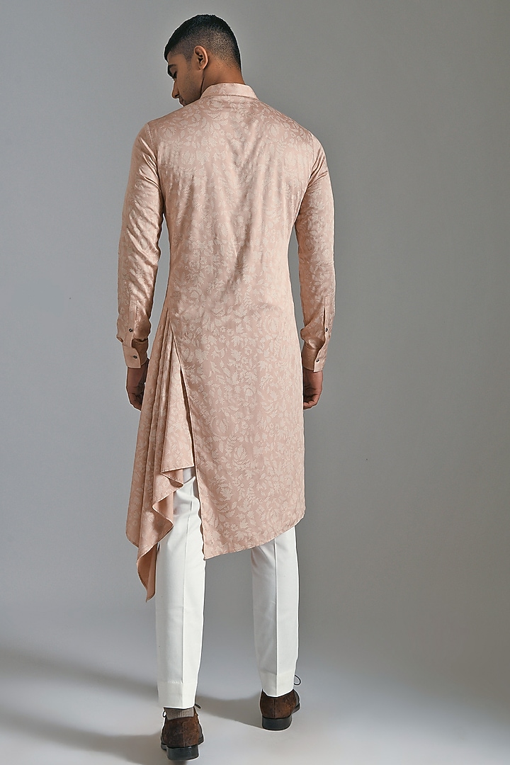 Pink Cotton Satin Printed Draped Kurta Set by Dhruv Vaish at Pernia's Pop Up Shop