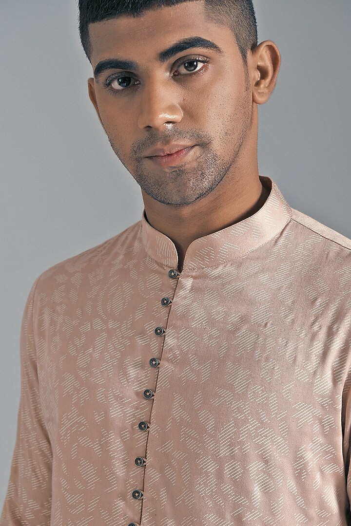 Pink Cotton Satin Printed Draped Kurta Set by Dhruv Vaish at Pernia's Pop Up Shop