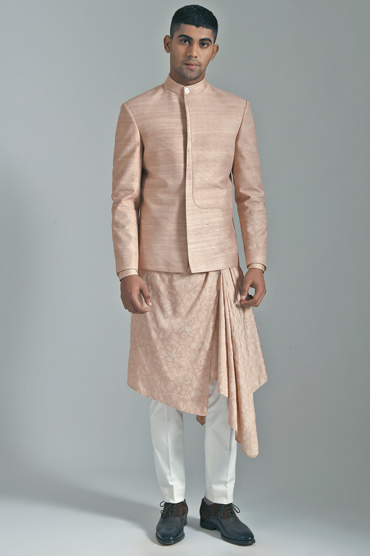Pink Silk Bandhgala by Dhruv Vaish at Pernia's Pop Up Shop