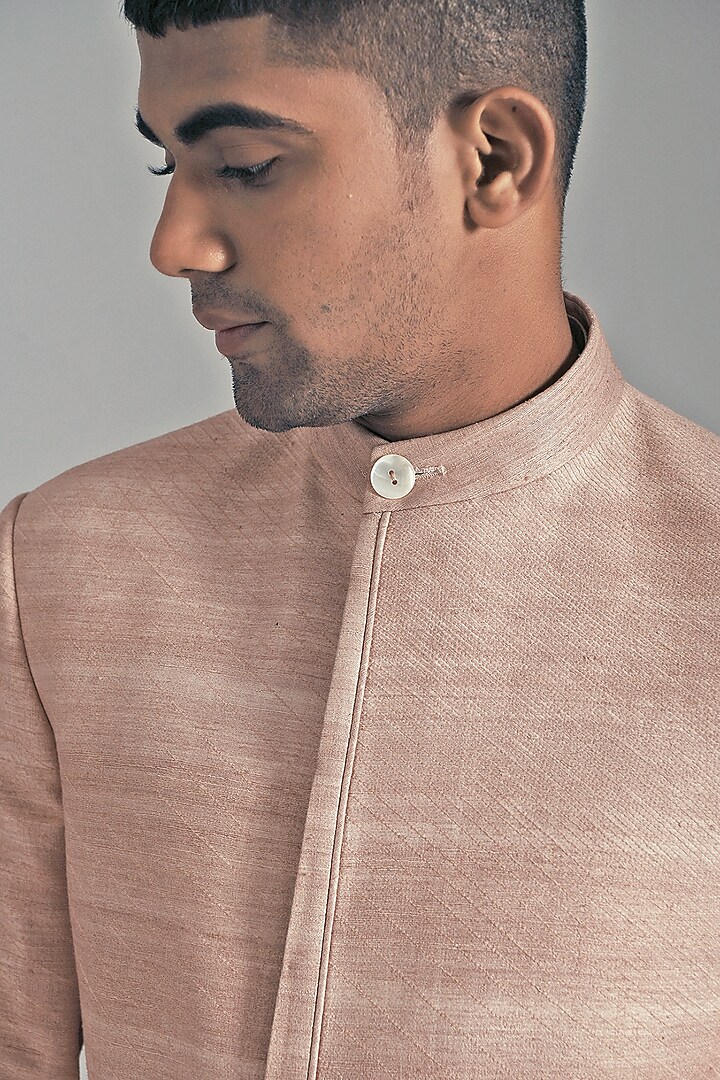 Pink Silk Wedding Bandhgala by Dhruv Vaish at Pernia's Pop Up Shop