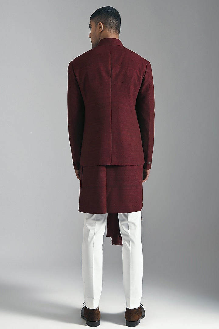 Maroon Silk Layered Wedding Indowestern Set by Dhruv Vaish at Pernia's Pop Up Shop