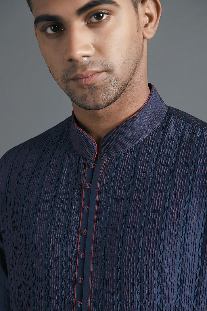 Navy Blue Cotton Silk Kurta Set by Dhruv Vaish at Pernia's Pop Up Shop