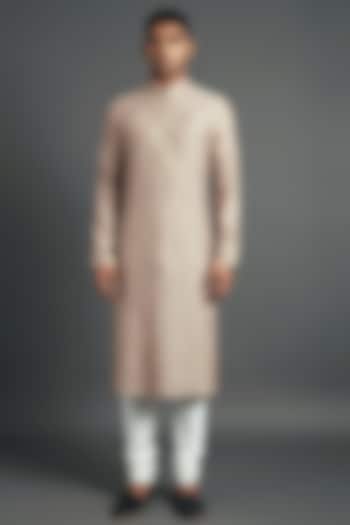 Beige & White Embroidered Kurta Set by Dhruv Vaish