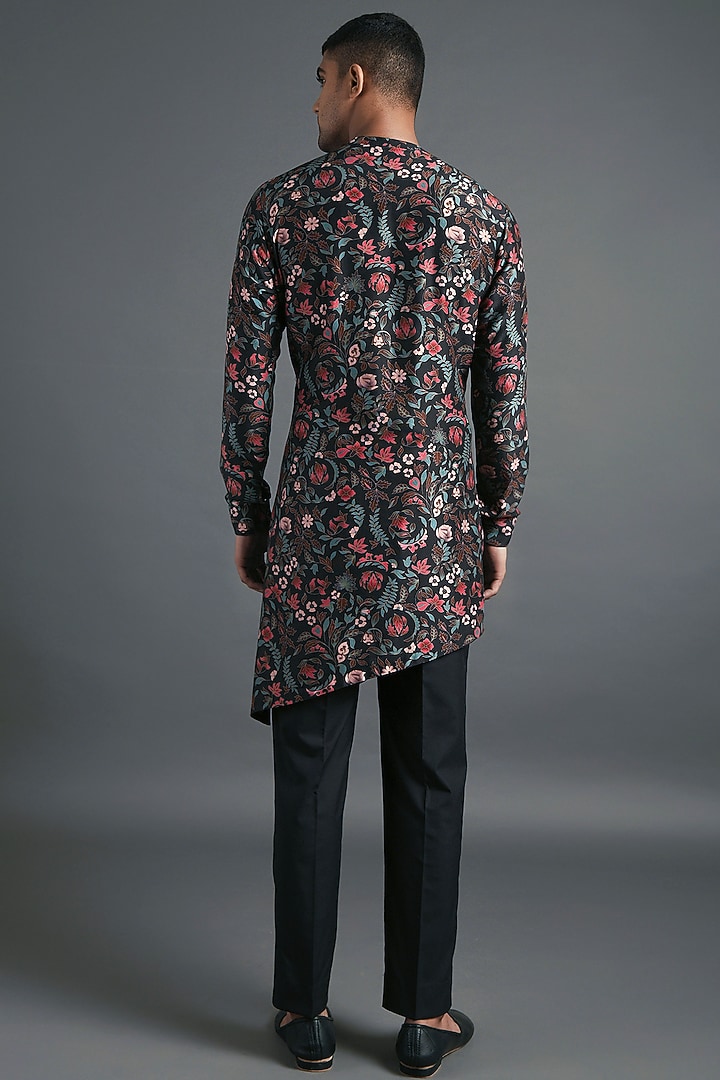Black Cotton Silk Chanderi Printed Kurta Set by Dhruv Vaish at Pernia's Pop Up Shop