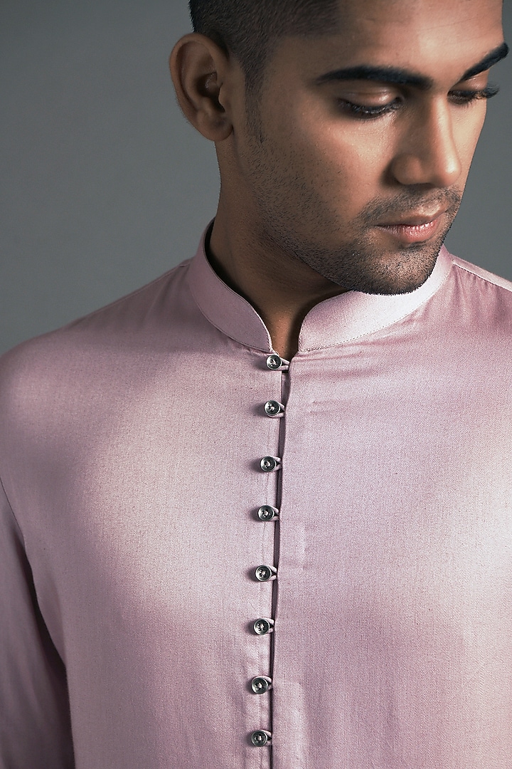Lavender Cotton Satin Kurta Set by Dhruv Vaish at Pernia's Pop Up Shop