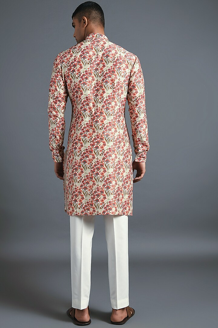 Ruby & Cream Cotton Silk Printed Kurta Set by Dhruv Vaish at Pernia's Pop Up Shop