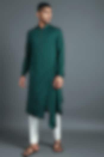 Bottle Green & White Kurta Set by Dhruv Vaish