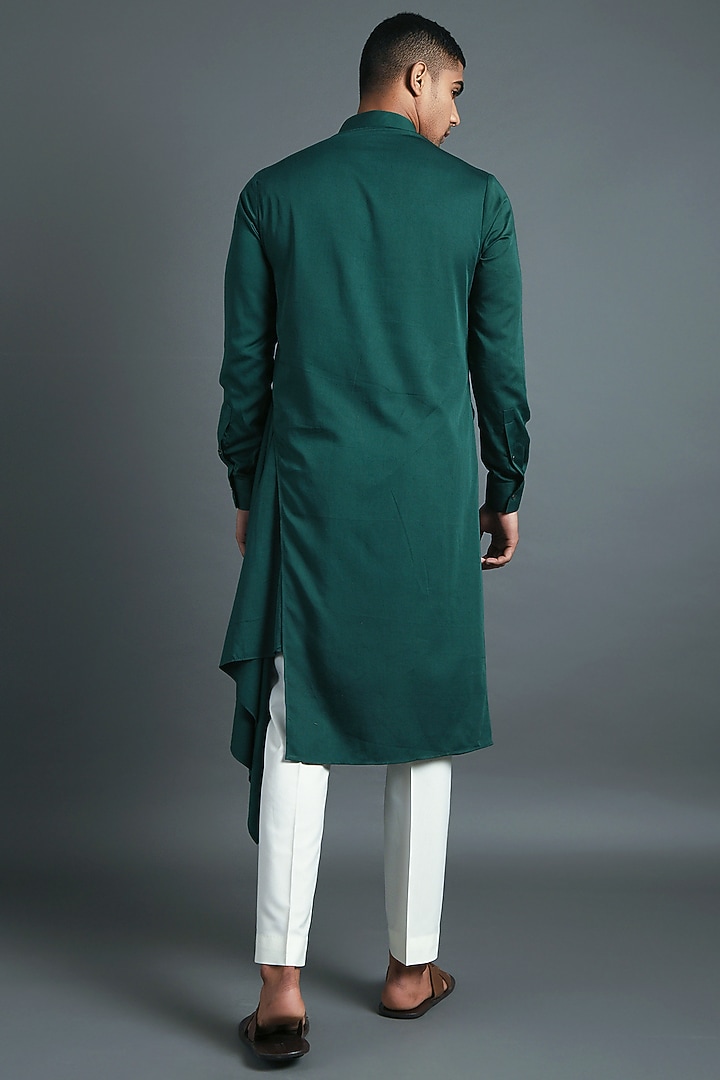 Bottle Green Cotton Satin Kurta Set by Dhruv Vaish at Pernia's Pop Up Shop