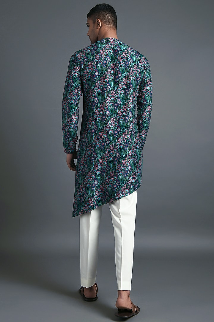 Indigo Blue Cotton Silk Chanderi Printed Kurta Set by Dhruv Vaish at Pernia's Pop Up Shop