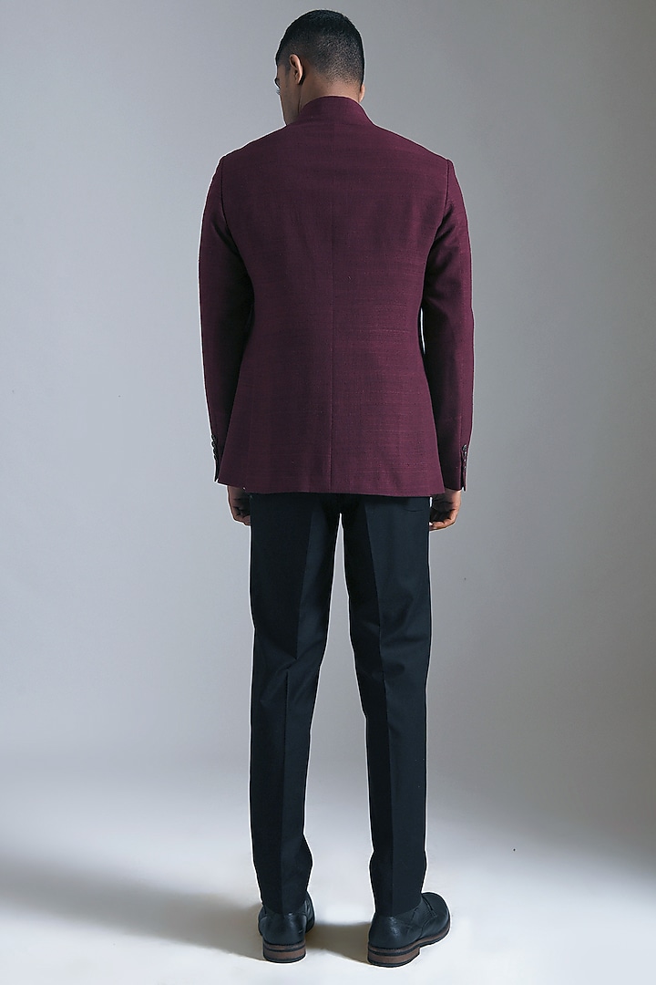 Merlot Silk Wedding Bandhgala Jacket by Dhruv Vaish at Pernia's Pop Up Shop