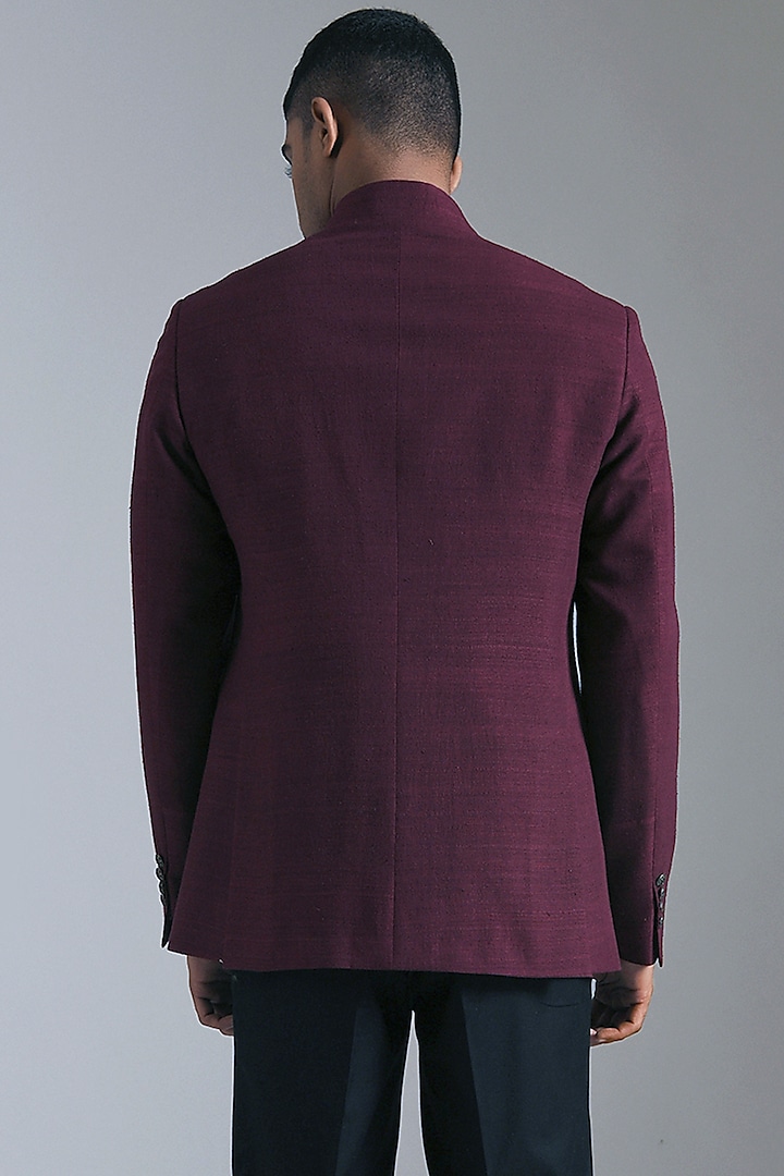 Merlot Silk Wedding Bandhgala Jacket by Dhruv Vaish at Pernia's Pop Up Shop