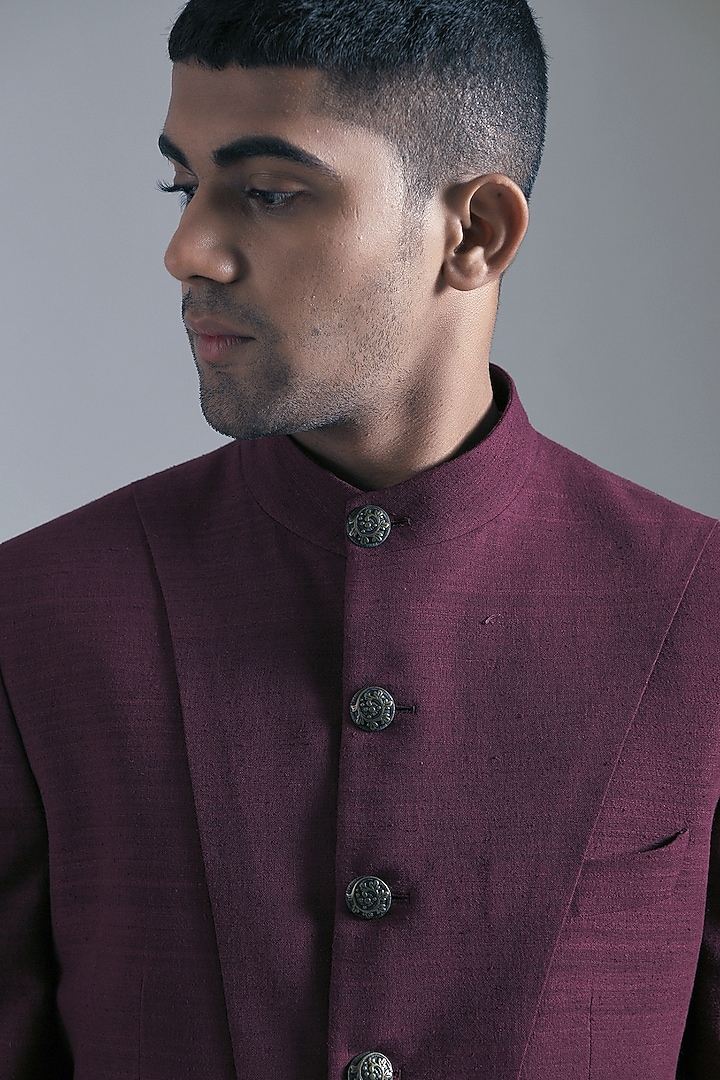 Merlot Silk Wedding Bandhgala Jacket by Dhruv Vaish at Pernia's Pop Up Shop