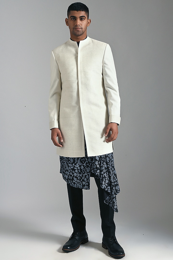Ivory Silk Indowestern Jacket by Dhruv Vaish