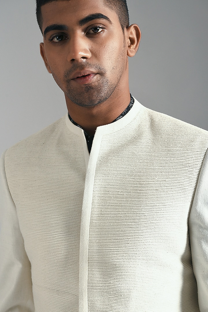 Ivory Silk Wedding Indowestern Jacket by Dhruv Vaish at Pernia's Pop Up Shop