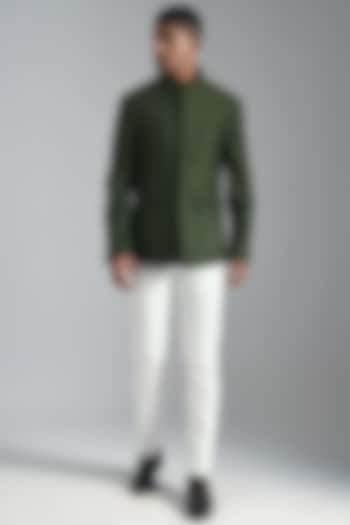 Olive Green Textured Bandhgala Jacket by Dhruv Vaish