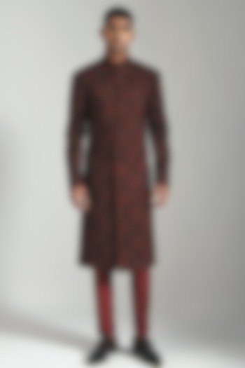 Ruby Printed Wedding Sherwani by Dhruv Vaish at Pernia's Pop Up Shop