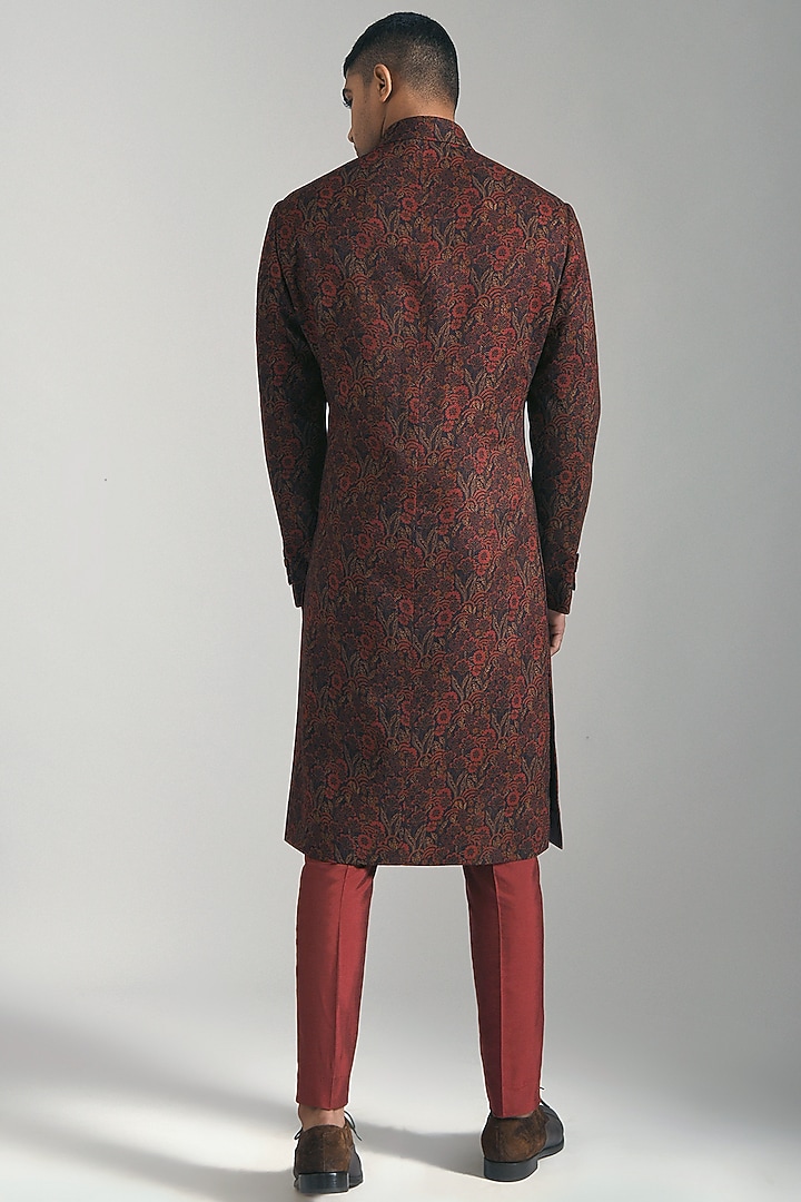 Ruby Textured Cotton Silk Printed Wedding Sherwani by Dhruv Vaish at Pernia's Pop Up Shop