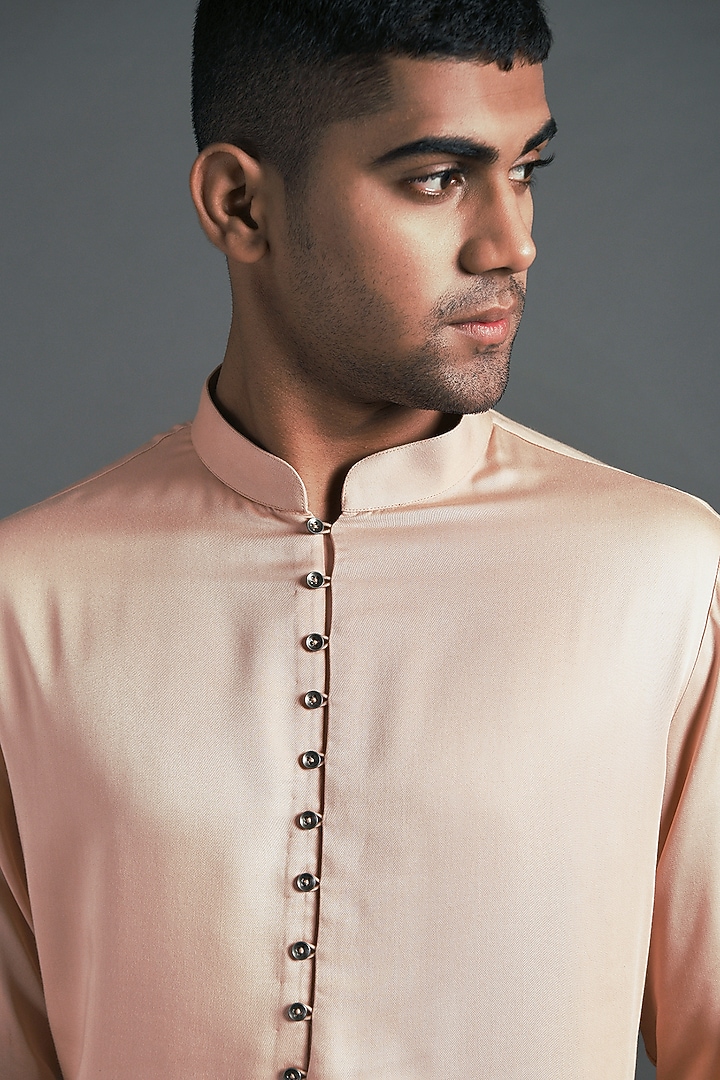 Blush Pink Cotton Satin Kurta Set by Dhruv Vaish at Pernia's Pop Up Shop