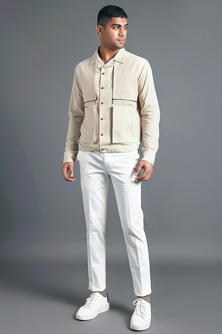 Sand Stone Shirt With Two Pockets by Dhruv Vaish