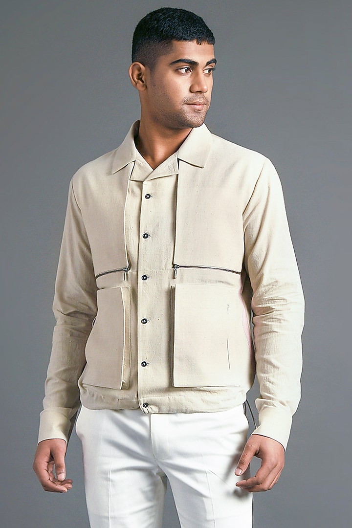Sandstone Color Handloom Cotton Wedding Shirt  by Dhruv Vaish at Pernia's Pop Up Shop