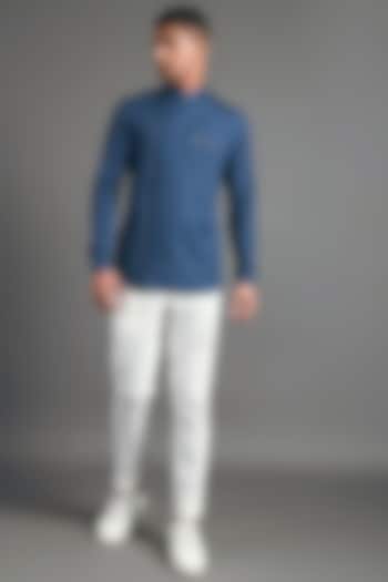 Slate Blue Shirt With Pintucks by Dhruv Vaish