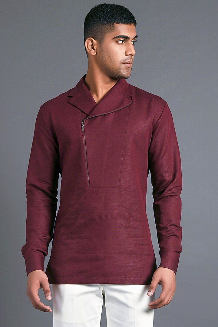Merlot Cotton Linen Party Wear Shirt by Dhruv Vaish at Pernia's Pop Up Shop