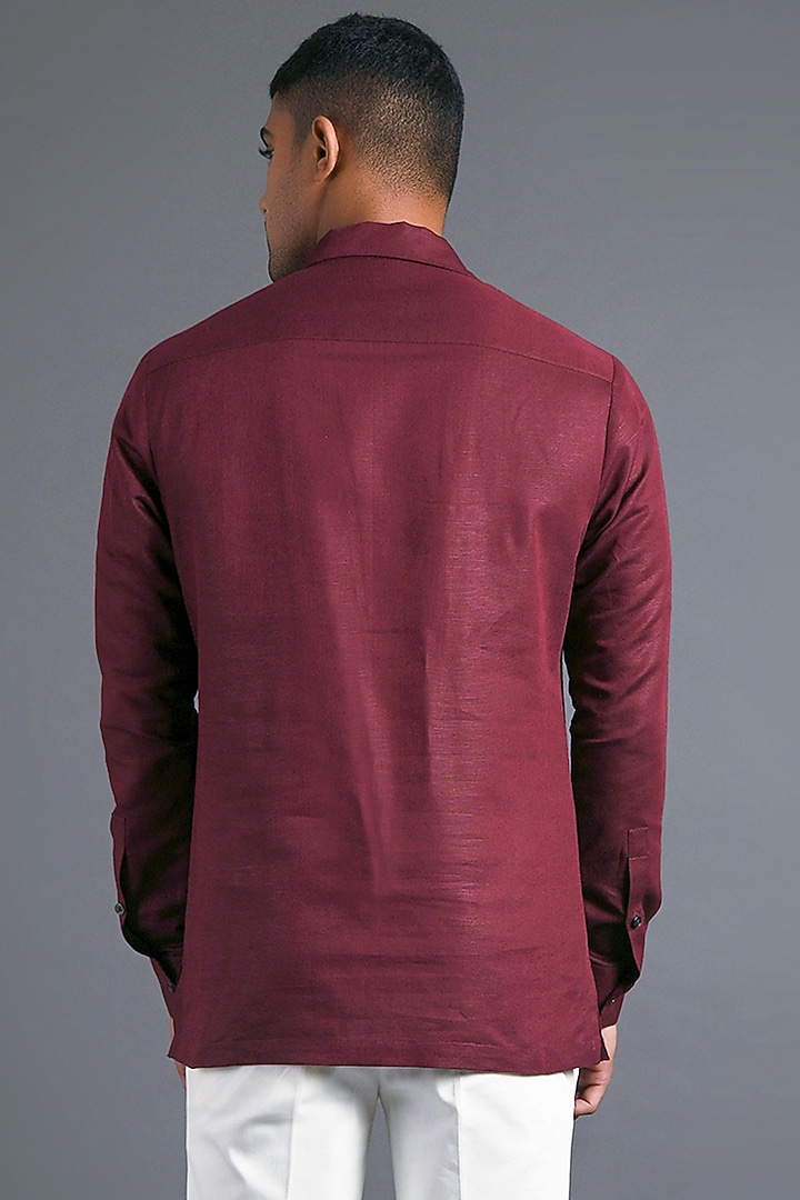 Merlot Cotton Linen Party Wear Shirt by Dhruv Vaish at Pernia's Pop Up Shop
