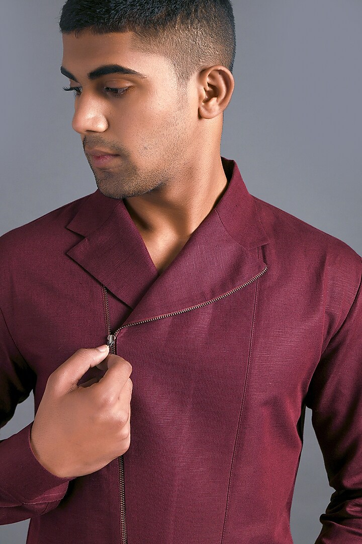Merlot Cotton Linen Party Wear Shirt by Dhruv Vaish at Pernia's Pop Up Shop