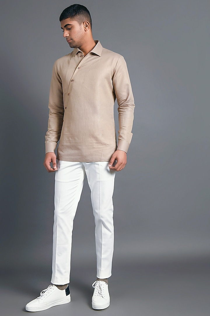 Sand Stone Shirt With Diagonal Placket by Dhruv Vaish