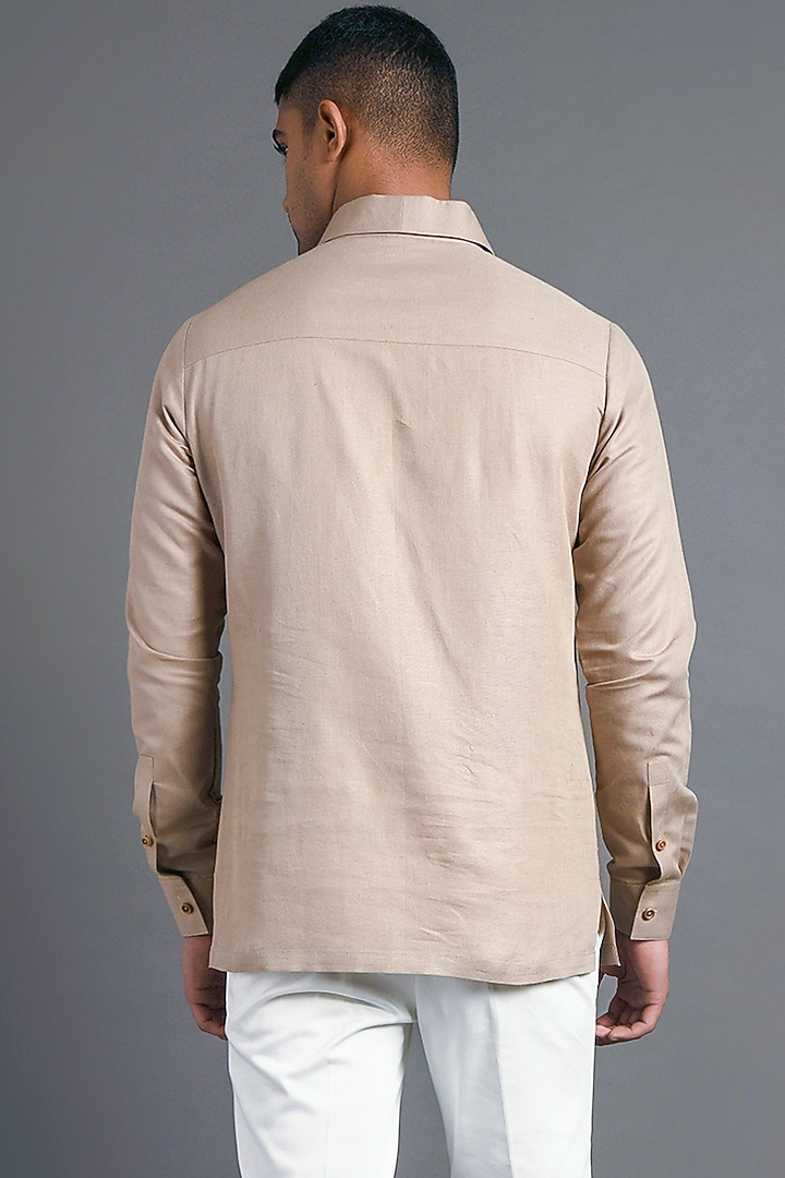 Sandstone color Cotton Linen Party Wear Shirt by Dhruv Vaish at Pernia's Pop Up Shop