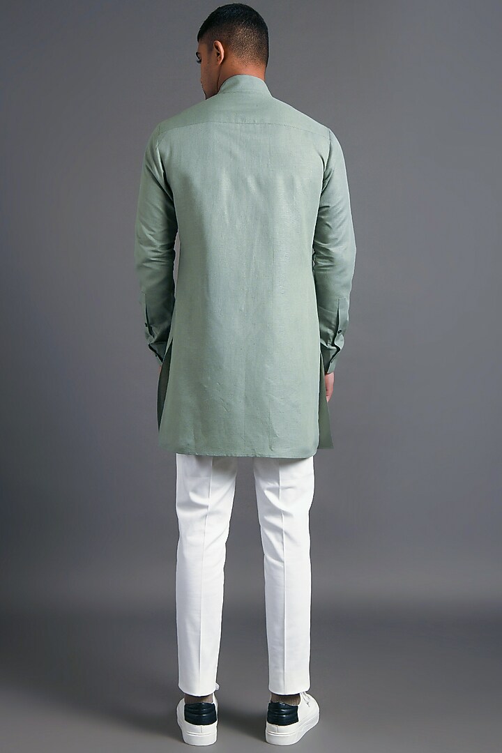 Sage Green Cotton Linen Kurta by Dhruv Vaish at Pernia's Pop Up Shop