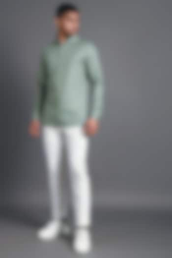 Pista Green Shirt With Seemless Collar by Dhruv Vaish at Pernia's Pop Up Shop