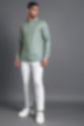 Pista Green Shirt With Seemless Collar by Dhruv Vaish