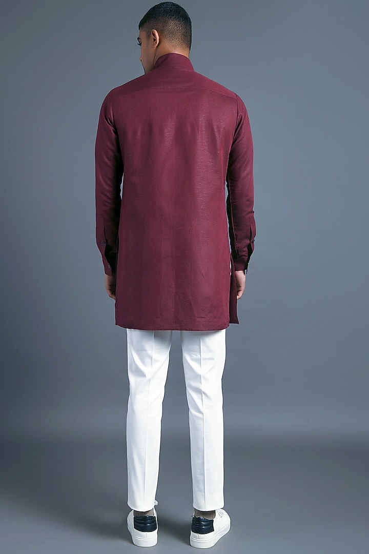 Merlot Cotton Linen Kurta  by Dhruv Vaish at Pernia's Pop Up Shop