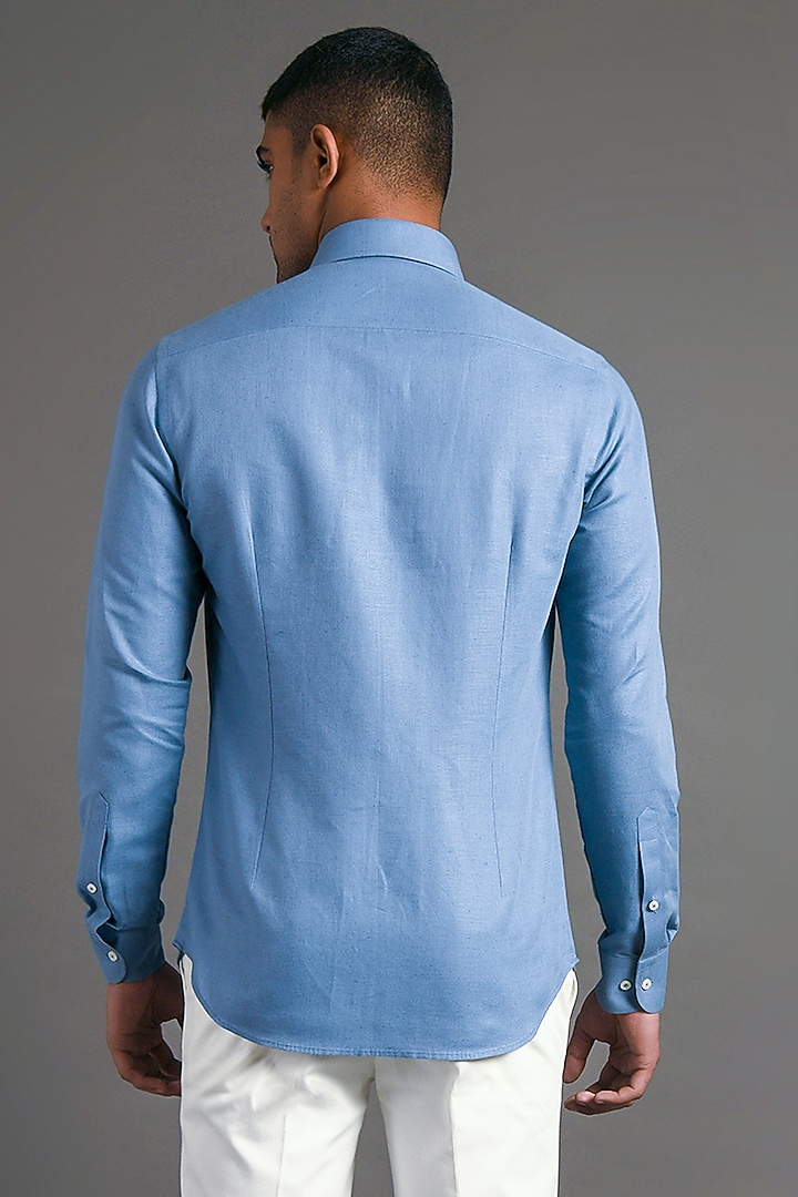 Capri Blue Cotton Linen Party Wear Shirt by Dhruv Vaish at Pernia's Pop Up Shop