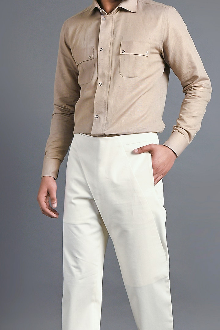 Cream Cotton Trousers by Dhruv Vaish at Pernia's Pop Up Shop