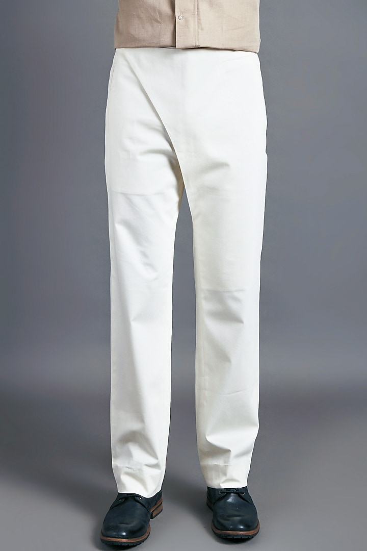 Cream Cotton Trousers by Dhruv Vaish at Pernia's Pop Up Shop