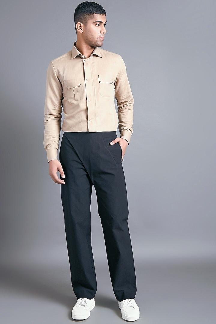 Black Trousers With Flap Closure by Dhruv Vaish