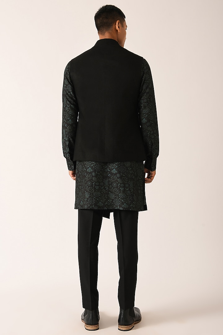 Black Textured Cotton Silk Nehru Jacket by Dhruv Vaish at Pernia's Pop Up Shop