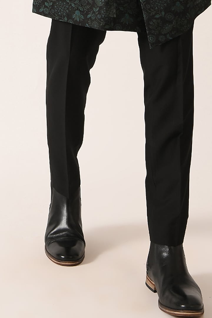 Black Textured Cotton Silk Nehru Jacket by Dhruv Vaish at Pernia's Pop Up Shop
