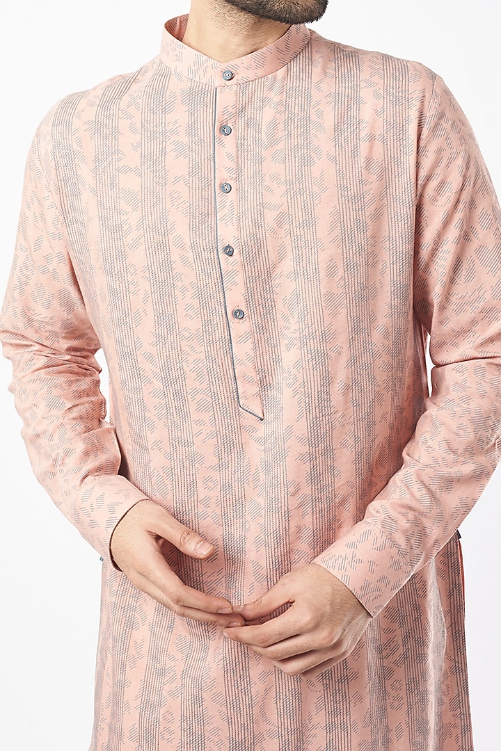 Sand Rose Cotton Silk Printed Kurta Set by Dhruv Vaish at Pernia's Pop Up Shop