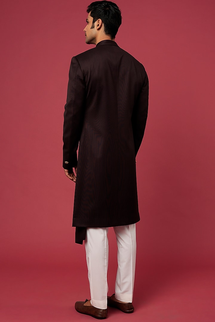 Old Mauve Terriwool Wedding Sherwani Set by Dhruv Vaish at Pernia's Pop Up Shop