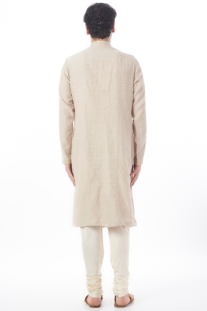 Moon Rock Cotton Silk Chanderi Embroidered Kurta Set by Dhruv Vaish at Pernia's Pop Up Shop